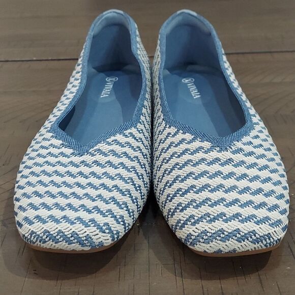 Vivaia Margot 2.0 Square Toe V Cut Flats Denim Stripe Sz 40.5/9-9.5 - Picture 5 of 12